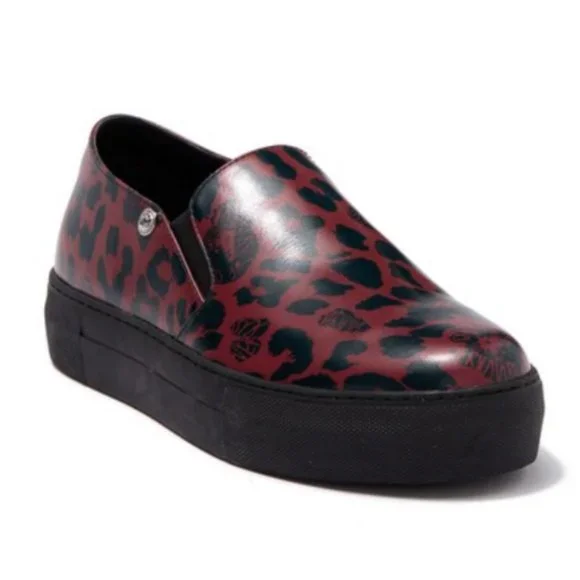 Designer Versace Versus Leopard Leather Slip-on Platforms -8